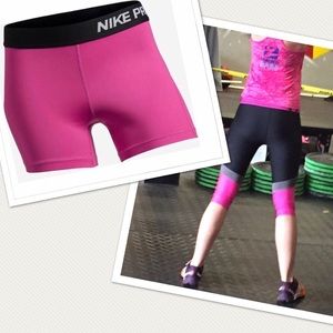 Pink combo- Under Armour leggings and Nike shorts